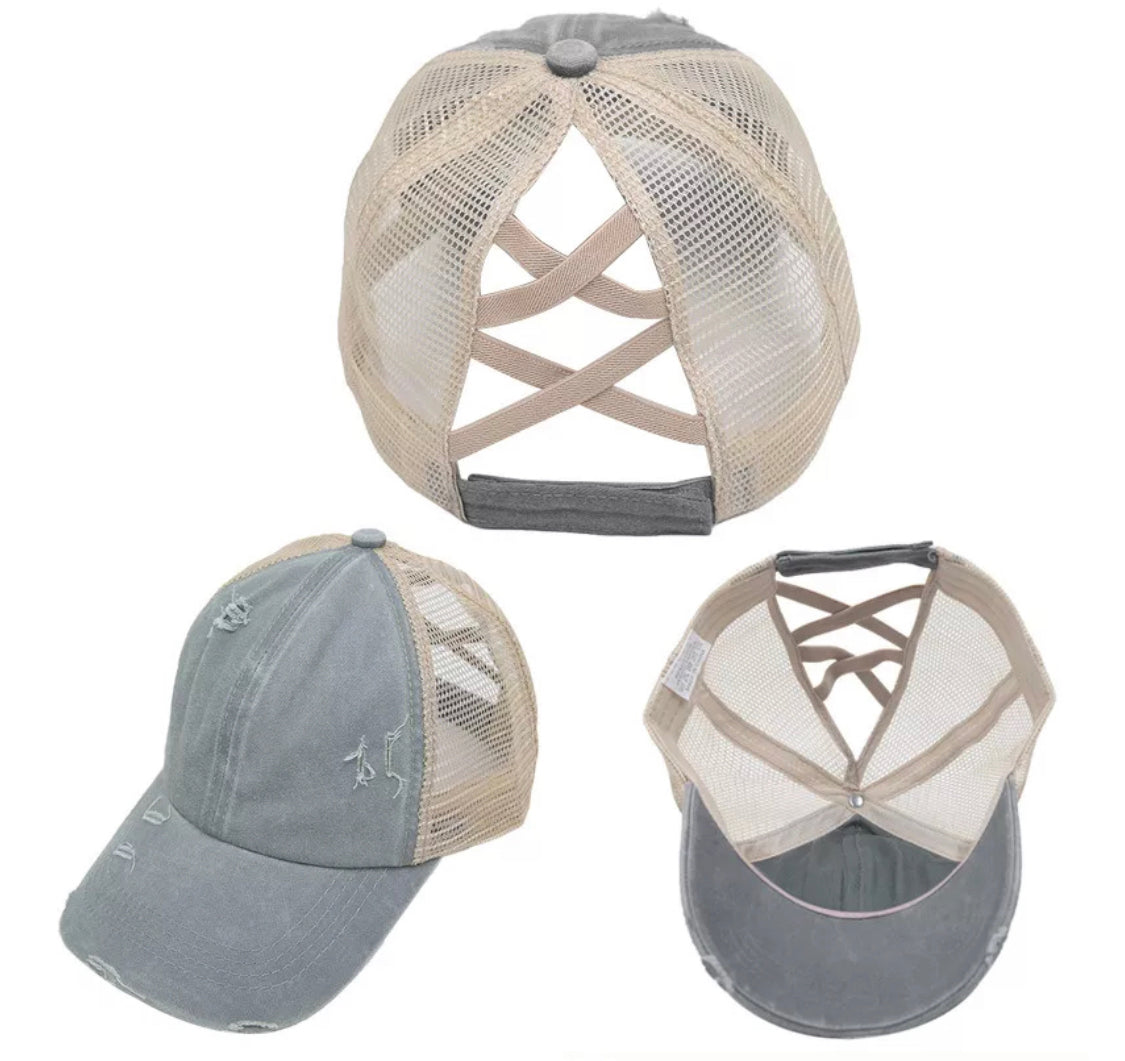 Ponytail Criss Cross Baseball Hat - SOLID