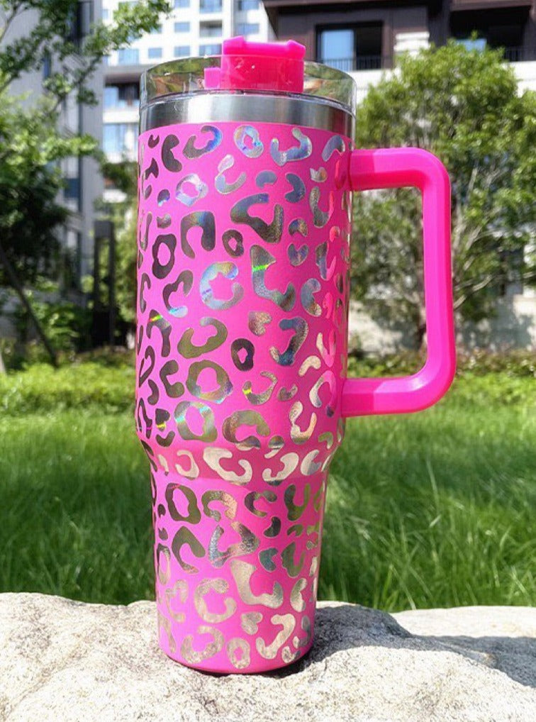 40oz Tumbler with Handle White Holographic Leopard Print – Dales Clothing  Inc