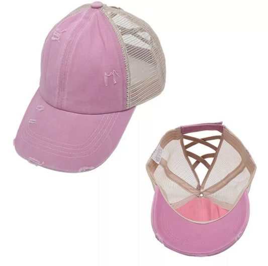 Ponytail Criss Cross Baseball Hat - SOLID